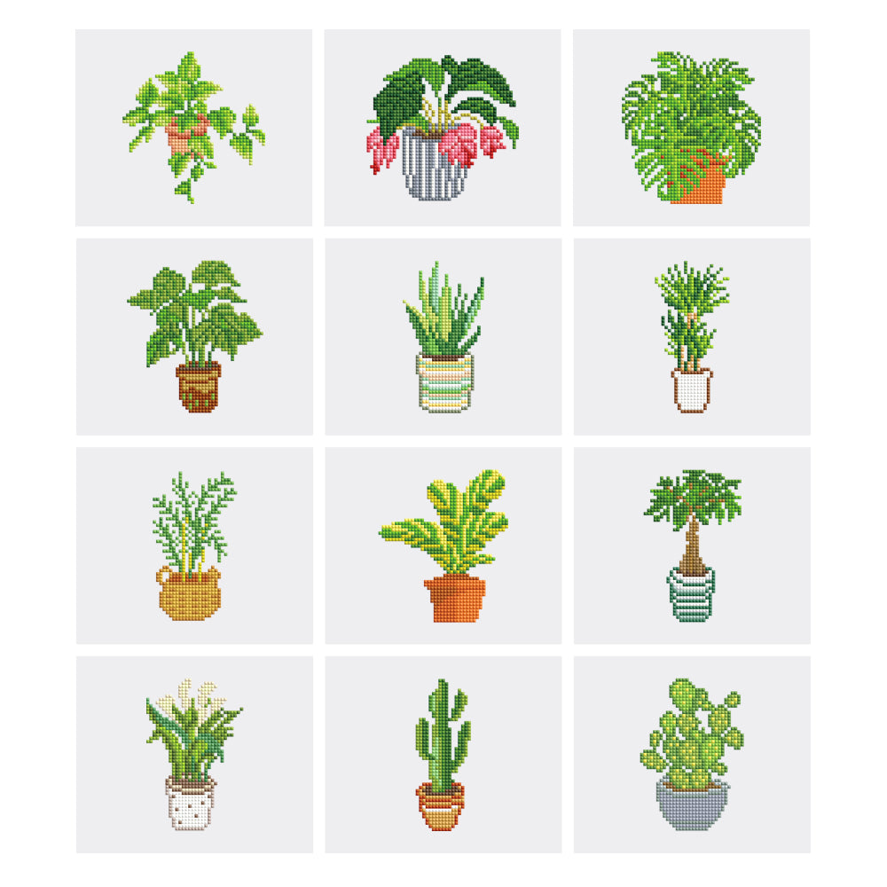 Mini Diamond Painting Kit - Full Drill Green Plants 12pcs