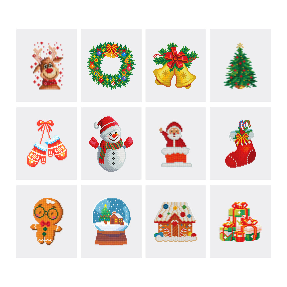 Mini Diamond Painting Kit - Full Drill Christmas Decorations 12pcs