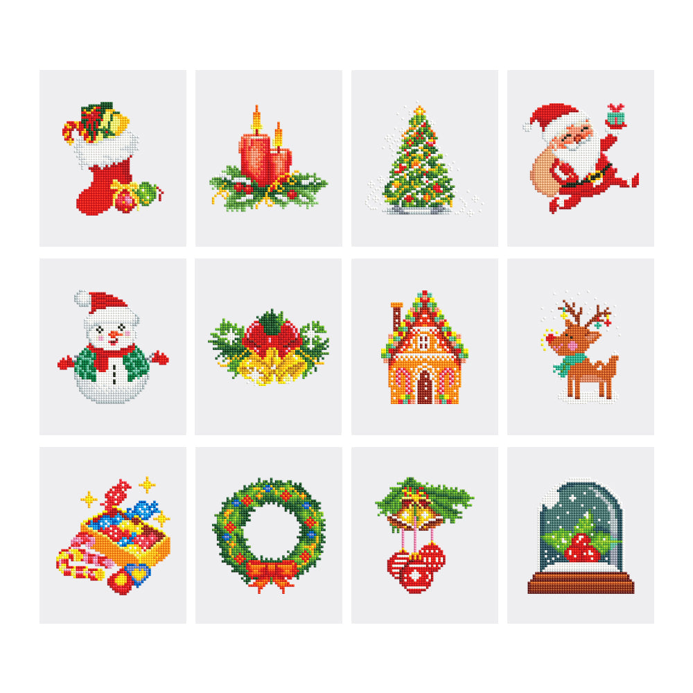 Mini Diamond Painting Kit - Full Drill Christmas Decorations 12pcs