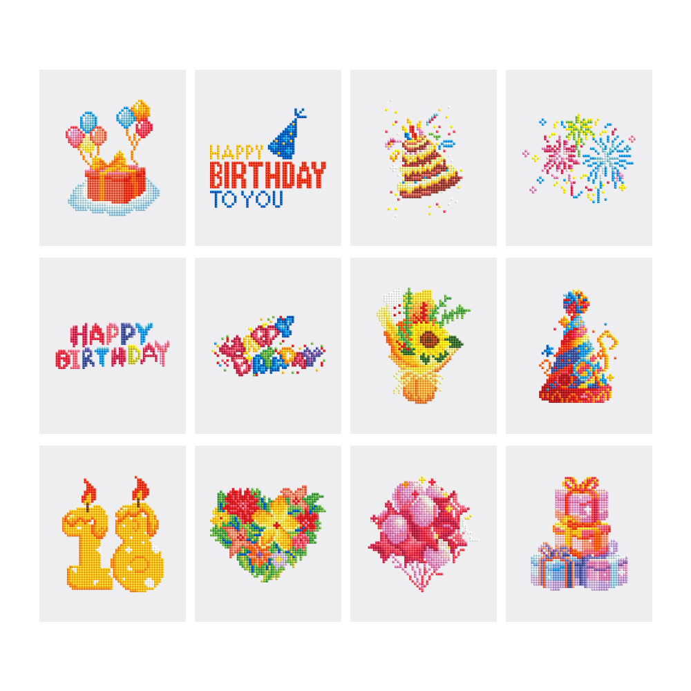 Mini Diamond Painting Kit - Full Drill Birthday Theme 12pcs