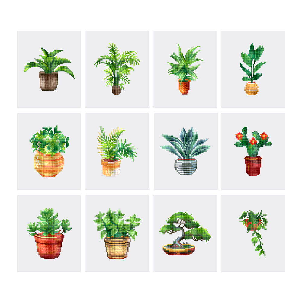 Mini Diamond Painting Kit - Full Drill Green Plants 12pcs