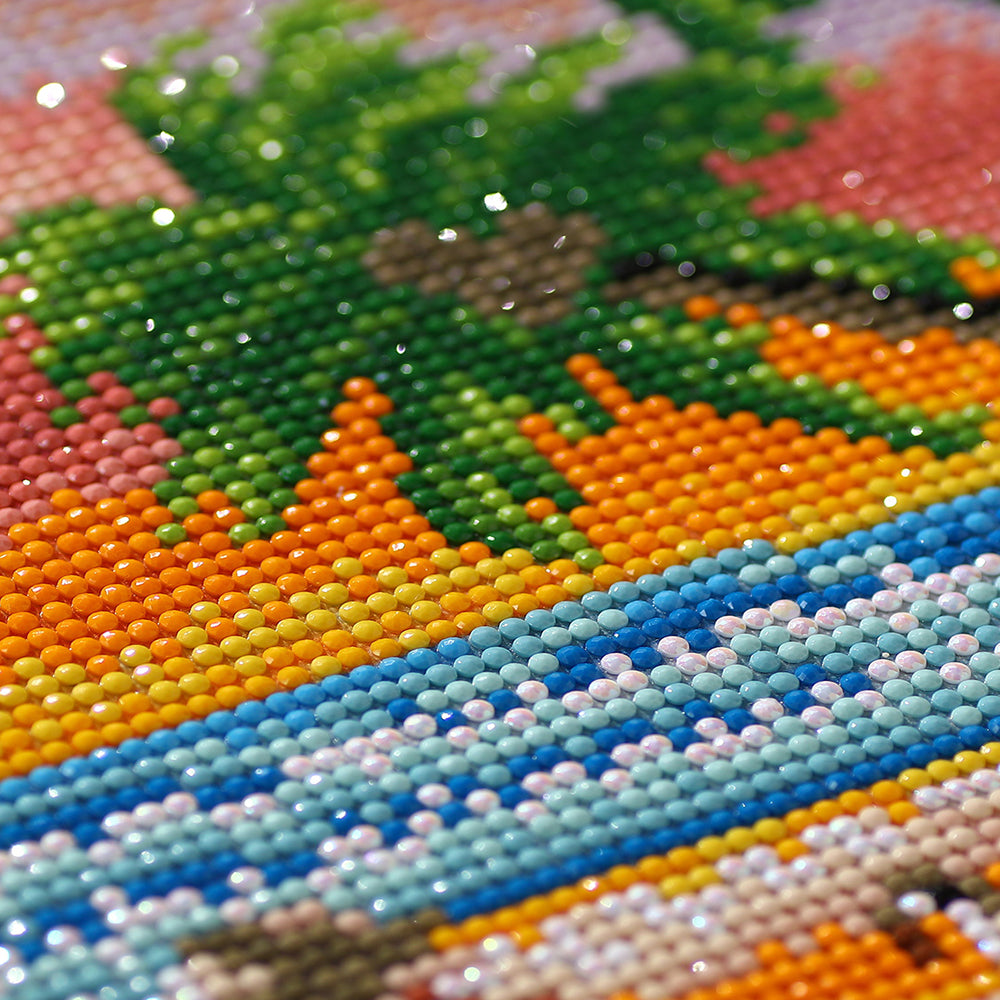 Tropical Beach Sunset Diamond Painting Kit – Full Drill Ocean Palm Tree Art JX59